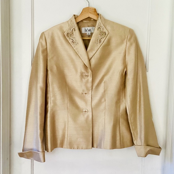 Le Suit gold metallic shimmery blazer size 6 Beaded Hourglass formal event party - Picture 1 of 14